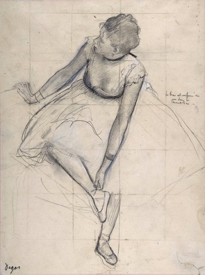 Tancerka poprawiająca buty (baletnica). Rysunek Edgara Degasa (1834-1917) Nowy Jork. Muzeum Sztuki Metropolitan. autorstwa Edgar Degas