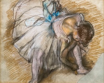 Tancerka poprawiająca but. 1885. Pastel na papierze. autorstwa Edgar Degas