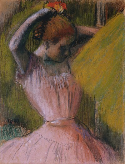 Tancerka układająca włosy, ok. 1900-1912 (pastel na papierze położony na blejtramie) autorstwa Edgar Degas