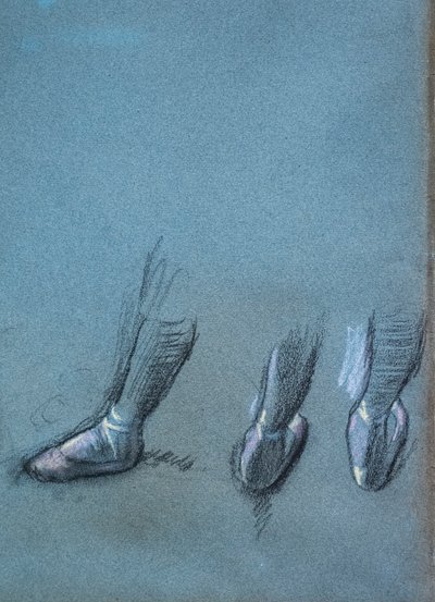 Tancerka z tyłu i trzy studia stóp (szczegóły). Około 1878 r. Węgiel i pastel na papierze autorstwa Edgar Degas