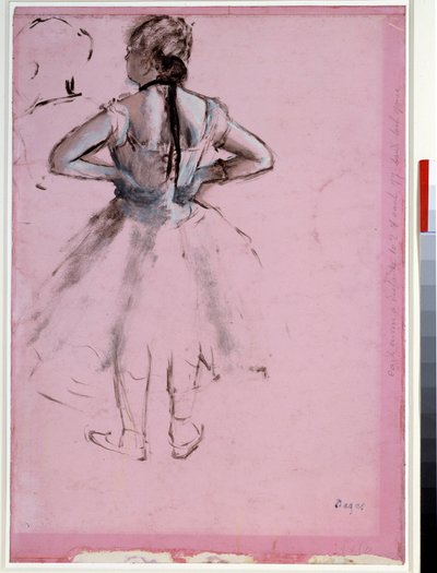 Tancerka z tyłu, ręce na biodrach Esencja na różowym papierze autorstwa Edgara Degasa (1834-1917) 1873 wym. 0,39 x 0,27 cm Paryż, Muzeum Luwru autorstwa Edgar Degas