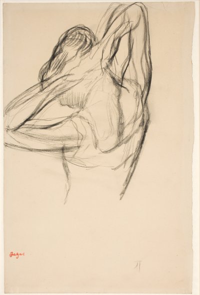Tancerka, pół ciała, ręce skrzyżowane za głową, ok. 1890 (ołówek na papierze) autorstwa Edgar Degas