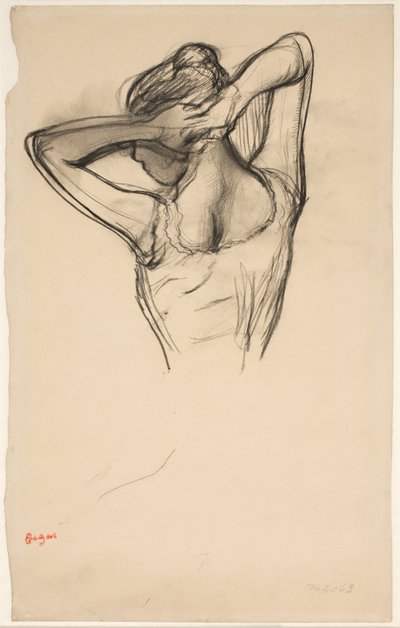 Tancerka, pół ciała, ręce skrzyżowane za głową, ok. 1890 (ołówek na papierze) autorstwa Edgar Degas
