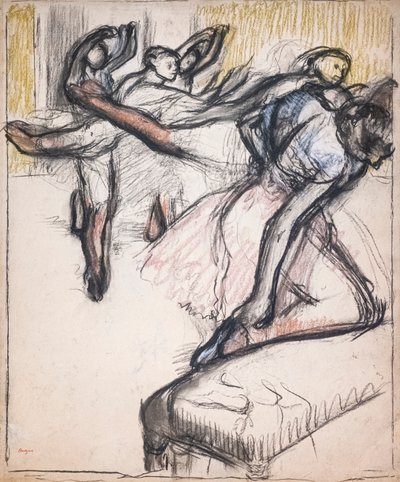 Tancerze ćwiczący w foyer Opery. Około 1890. Pastel i węgiel na papierze. autorstwa Edgar Degas