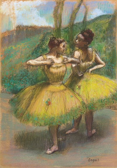 Tancerze w żółtych sukienkach; Danseuses jupes jaunes, ok. 1896 (pastel i węgiel na papierze łączonym) autorstwa Edgar Degas