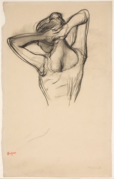 Tancerka układająca włosy; połowa figury z profilu w lewo, połowa z tyłu autorstwa Edgar Degas