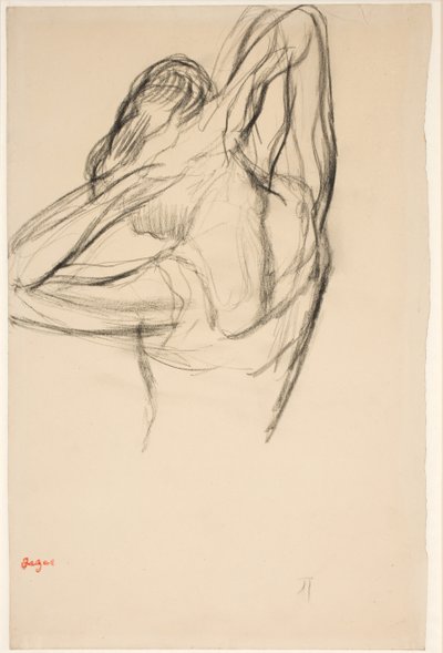 Tancerka układająca włosy; połowa figury z profilu w lewo, połowa z tyłu autorstwa Edgar Degas