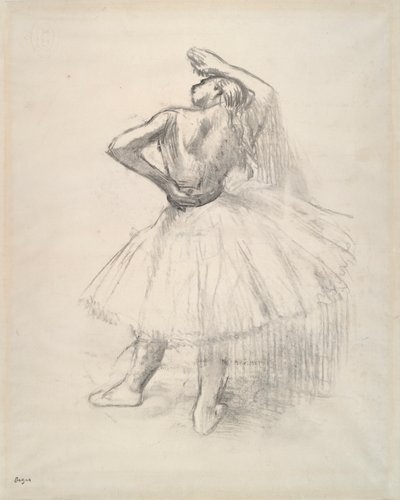 Tancerka stoi, prawa ręka podniesiona? (Stojąca tancerka z podniesioną prawą ręką) autorstwa Edgar Degas