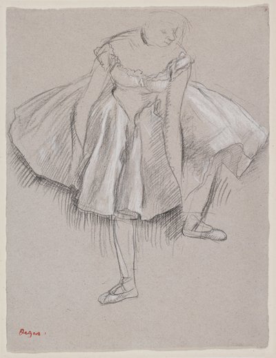 Tancerka poprawiająca pantofelek, początek lat 80. XIX wieku (węgiel i pastel na papierze) autorstwa Edgar Degas