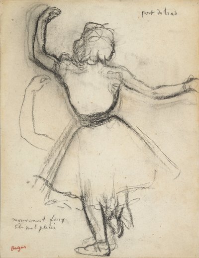 Tancerka widziana od tyłu: Port de bras, ok. 1875-85 (węgiel na papierze) autorstwa Edgar Degas