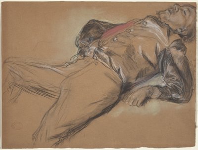 Studium upadłego dżokeja do Scena z biegu z przeszkodami: upadły dżokej, c. 1866. autorstwa Edgar Degas