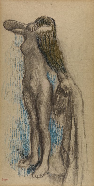 Kobieta robiąca włosy, ok. 1887-90 (węgiel i ołówek na papierze) autorstwa Edgar Degas