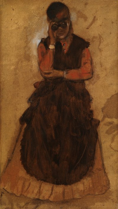Dziewczyna patrząca przez lornetkę operową (olej na desce) autorstwa Edgar Degas