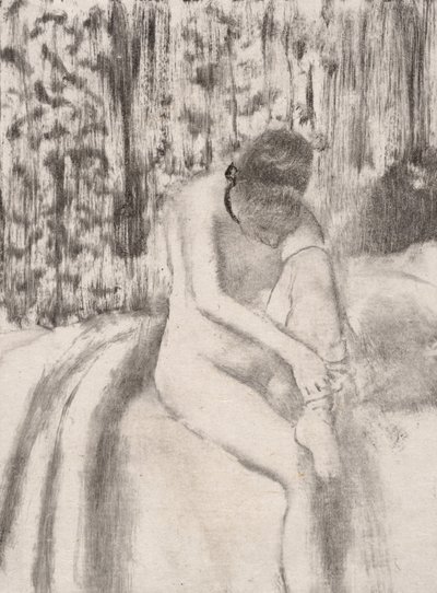 Dziewczyna zakładająca pończochy, 1876-77. autorstwa Edgar Degas