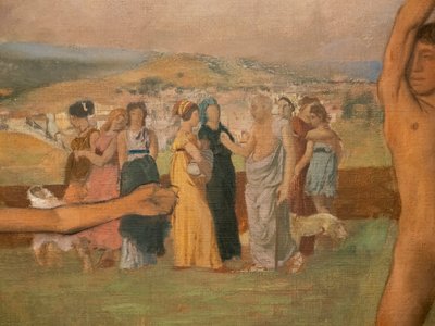 Spartańskie dziewczynki prowokujące chłopców (szczegół). Około 1860-1862, wznowione przed 1880. Olej na płótnie autorstwa Edgar Degas