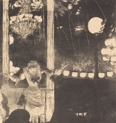 Mademoiselle Becat w Cafe des Ambassadeurs, ok. 1877 (litografia na papierze indyjskim) autorstwa Edgar Degas