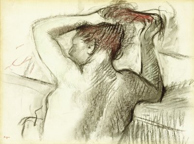 Naga kobieta układa włosy autorstwa Edgar Degas