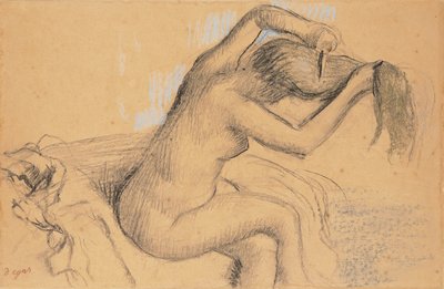 Naga kobieta układa włosy; Naga kobieta czesząca włosy, ok. 1890-1895 autorstwa Edgar Degas