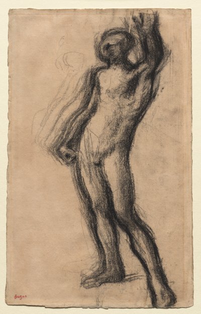 Stojący nagi mężczyzna z podniesioną lewą ręką autorstwa Edgar Degas