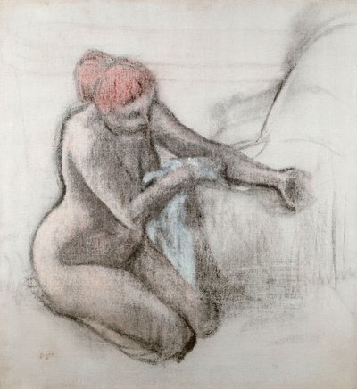Naga kobieta susząca się po kąpieli, ok. 1898 r. autorstwa Edgar Degas