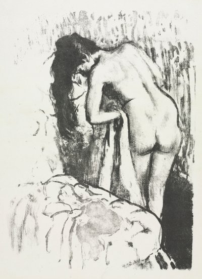 Naga kobieta stojąca, susząca się autorstwa Edgar Degas