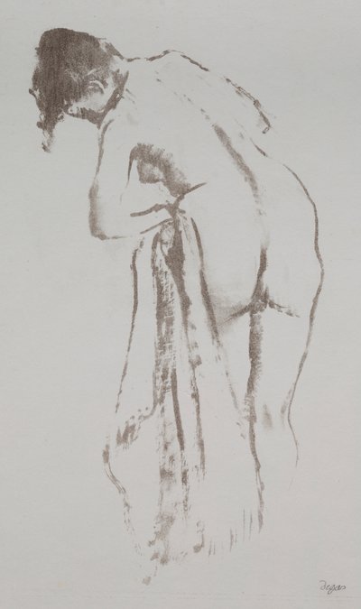 Naga kobieta z ręcznikiem, stojąca autorstwa Edgar Degas