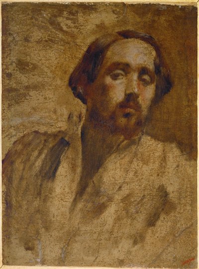 Portret artysty w fartuchu studyjnym (olej na szarym kartonie) autorstwa Edgar Degas