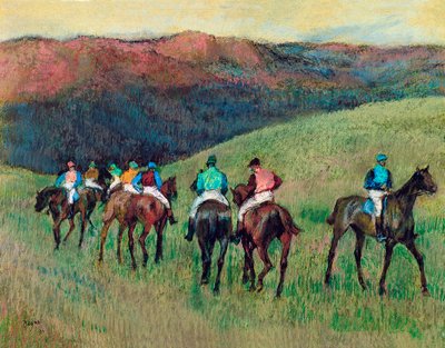 Konie wyścigowe w krajobrazie, 1894 autorstwa Edgar Degas
