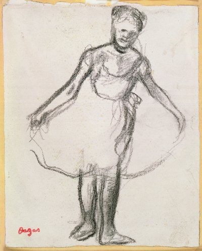 Stojąca Tancerka Trzymająca Tutu (węgiel na papierze) autorstwa Edgar Degas