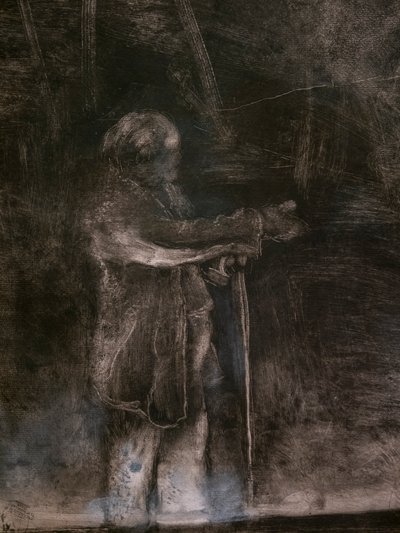 Master of Ballet (detal) (wykonany we współpracy z Ludoviciem Lepicem). 1876. Monotypia w czarnym tuszu z białymi kredowymi refleksami autorstwa Edgar Degas