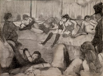 Salon. 1879. Monotypia ma czarny tusz, uwydatnia pastel. autorstwa Edgar Degas