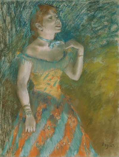 The Singer in Green, ok.1884 (pastel na jasnoniebieskim papierze czerpanym) autorstwa Edgar Degas