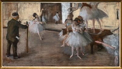 Lekcja tańca. Około 1876 r. Pastel na papierze naklejonym na tekturę. autorstwa Edgar Degas