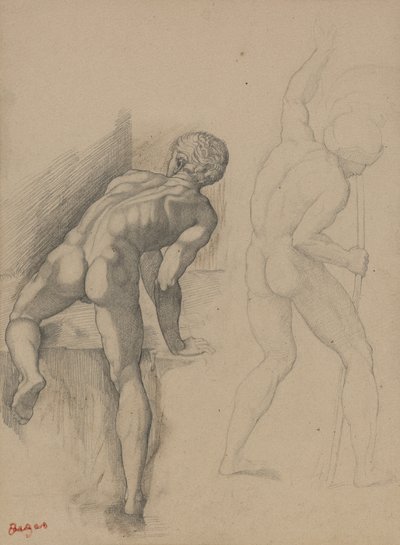 Two Nude Men, 1856-57 (grafitowy ołówek na ciemnym kremowym papierze) autorstwa Edgar Degas