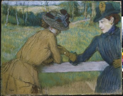 Dwie kobiety opierając się na poręczy ogrodzenia autorstwa Edgar Degas