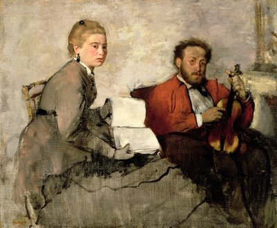 Skrzypaczka i młoda kobieta, ok. 1871 (olej i kredka na płótnie) autorstwa Edgar Degas
