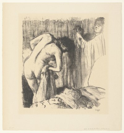 Kobieta wysycha po kąpieli i dostaje od niej ubrania La Sortie du Bain autorstwa Edgar Degas