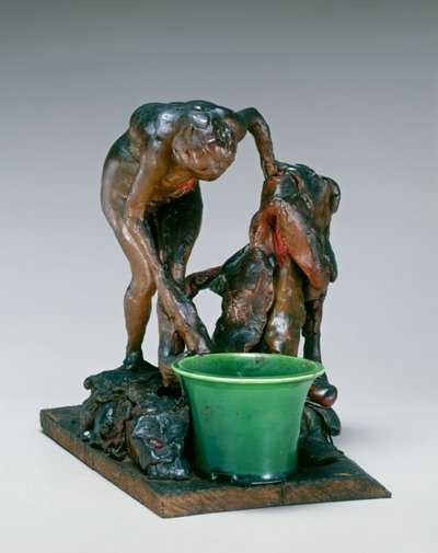 Kobieta myjąca lewą nogę, ok. 1890 (wosk pszczeli, metalowa armatura, ceramika, na drewnianej podstawie) autorstwa Edgar Degas
