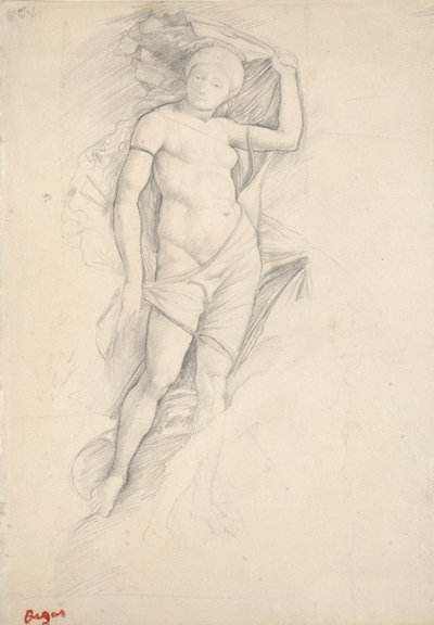 Kobieta, częściowo udrapowana, z niewielkim Studium Centaura, u dołu po prawej, koniec XIX wieku autorstwa Edgar Degas