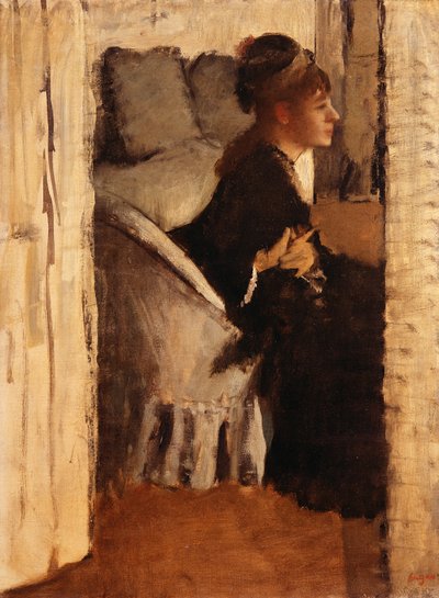 Kobieta zakładająca rękawiczki autorstwa Edgar Degas