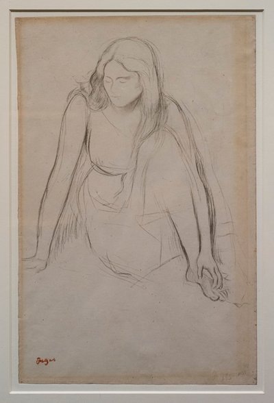 Kobieta siedząca nad wodą. Około 1867-1868. Czarny ołówek na papierze welinowym. autorstwa Edgar Degas