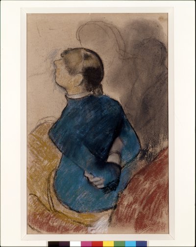 Młoda kobieta w błękicie (pastel na węglu drzewnym na płowym papierze) autorstwa Edgar Degas