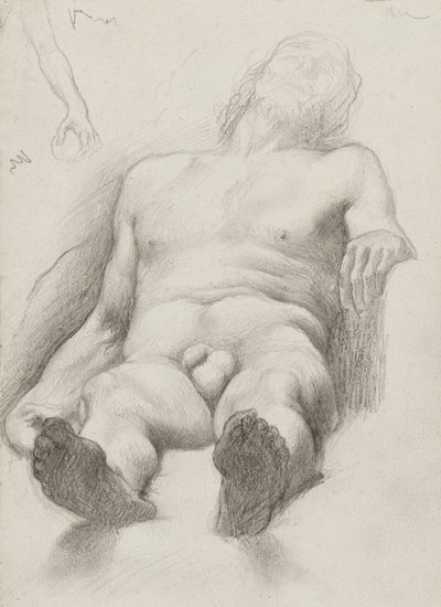 Study - Leżący nagi mężczyzna, 1856-58 (grafit na kremowym papierze) autorstwa Edgar Degas