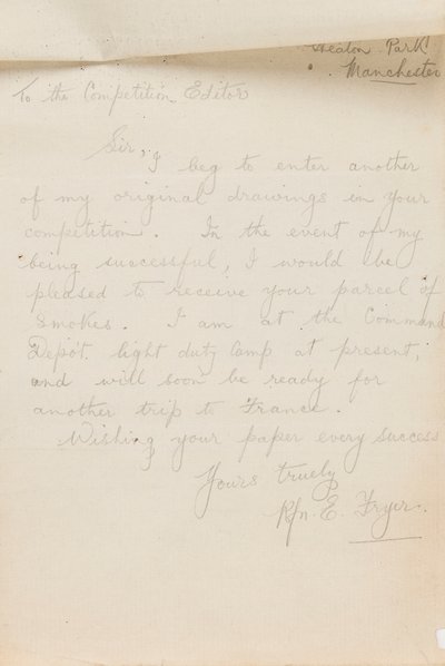 List do redaktora konkursu prasowego, 1917 autorstwa Edgar Fryer