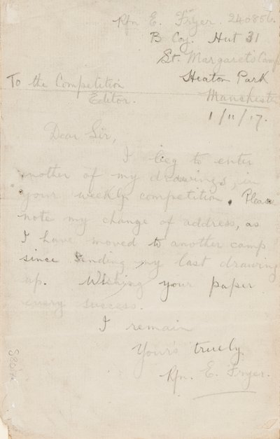 List do redaktora konkursu prasowego, 1 listopada 1917 r. autorstwa Edgar Fryer