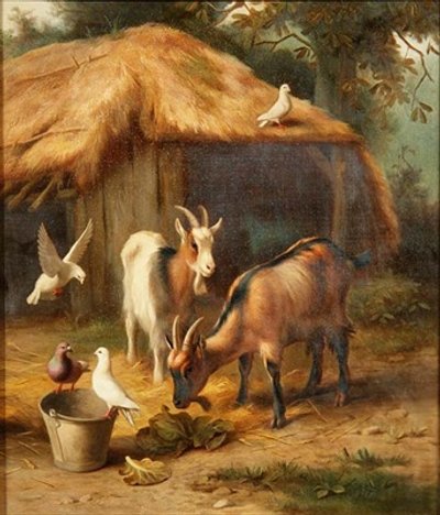 Kozy i gołębie w obejściu autorstwa Edgar Hunt