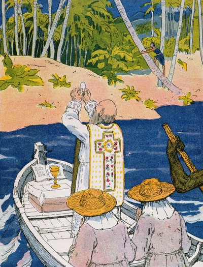 "Msza w lagunie", ilustracja z książki "A la Conquete du Monde Paien" autorstwa Georges
