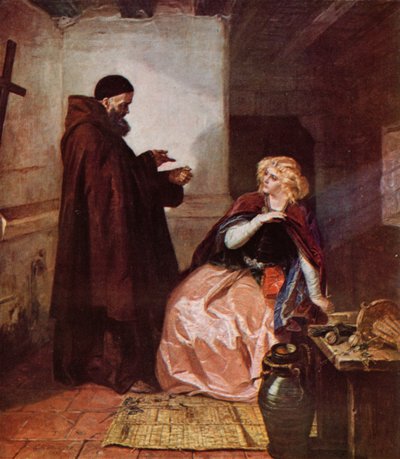 Szekspir: Julia i brat Laurence, Romeo i Julia, akt IV, scena 1 (kolor lito) autorstwa Edgar Melville (after) Ward