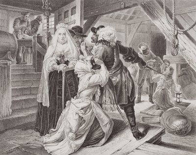 Aresztowanie Alice Lisle za udzielanie schronienia uciekinierom z bitwy pod Sedgemoor w 1685 r., z "Ilustracji historii Anglii i Szkocji", tom I (rycina) autorstwa Edgar Melville (after) Ward