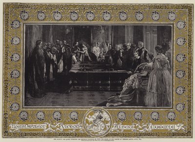 Jej Królewska Mość wręcza cesarzowi Napoleonowi III Order Podwiązki na zamku Windsor, kwiecień 1855 r. autorstwa Edgar Melville Ward